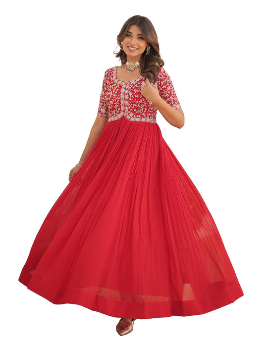 Fashion Basket Georgette Embroidered Anarkali Gown for Women