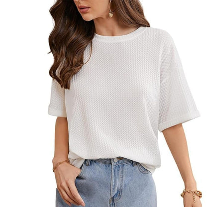 Trillmixa WomanS Half Sleeve Round-Neck T-Shirt: Stylish, Casual Waffle Cotton Fabric, Comfortable, Stretchable, Breathable, Ov