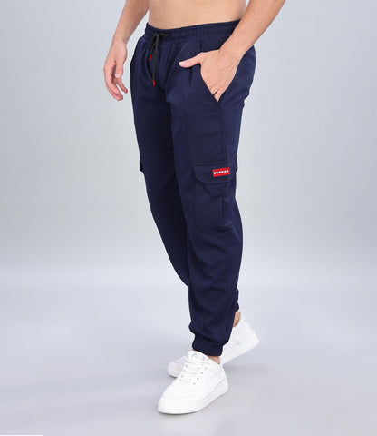 SHODOX Mens Casual Regular Fit Cargo Trackpant with Drawstring, Elastic Bottom with Side Pockets (Pack of 1) Navy