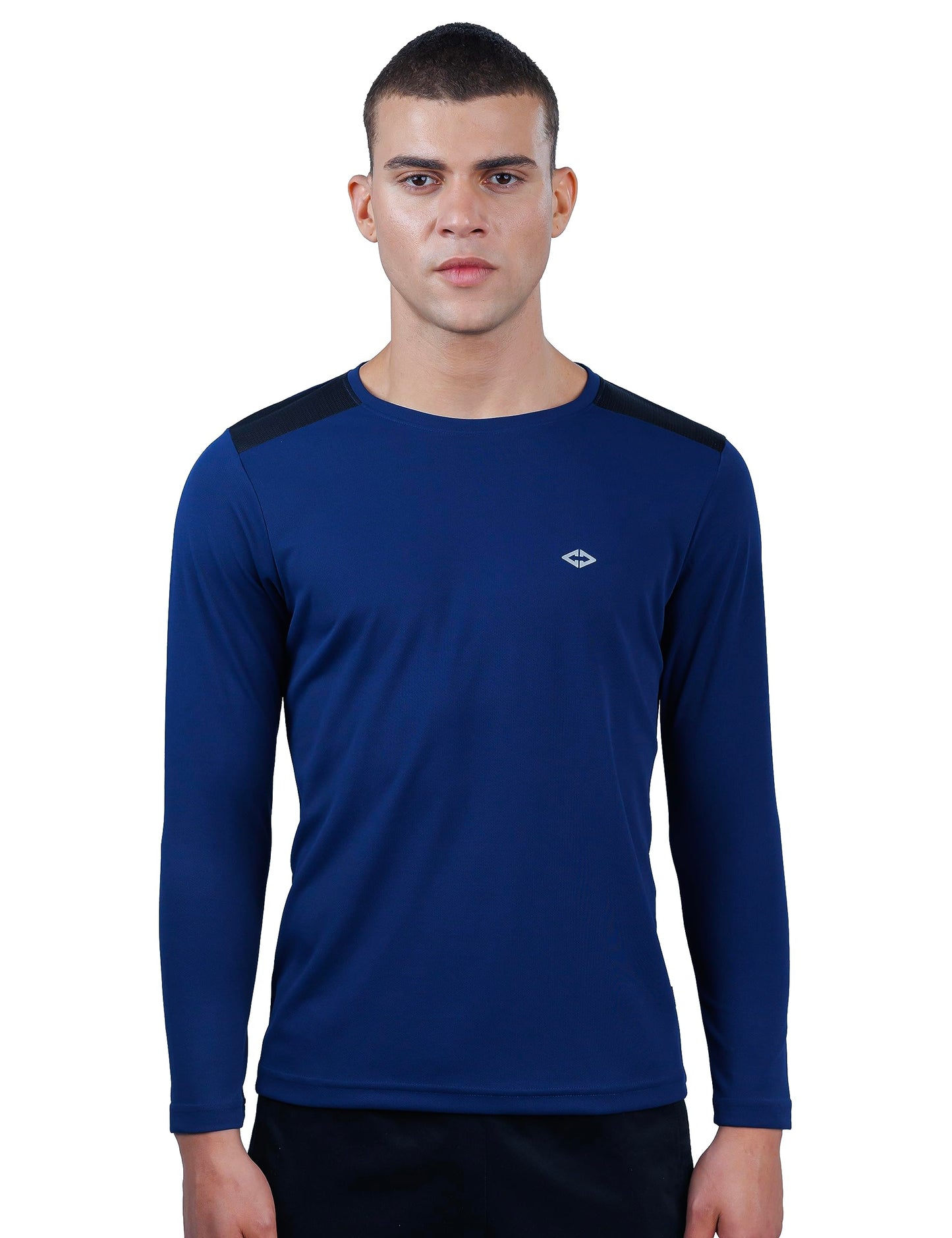 REVOLT Solid Slim Fit Men's Soft & Comfortable Round Neck T-Shirt-Full Sleeve, Logo Branding (Midnight Navy, S) (REVSS23-TEE-009