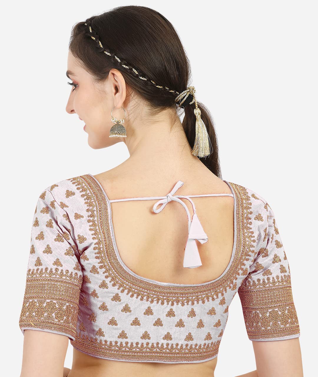 Pujia Mills WomenS Silk Embroidery Sequins Work Readymade Saree Blouse