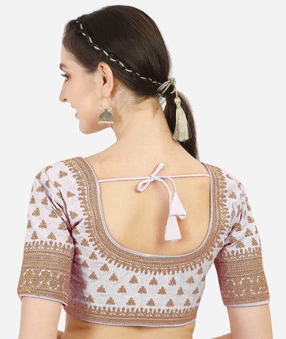 Pujia Mills WomenS Silk Embroidery Sequins Work Readymade Saree Blouse