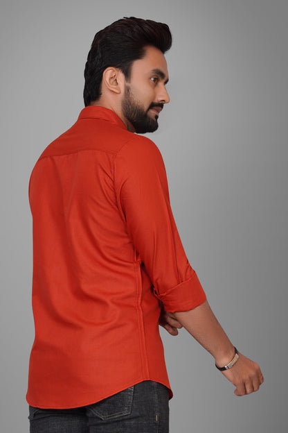 Besix MenS Orange Cotton Blend Full Sleeve Shirt For Man With Tailored Fit Spread Collar And Standard Length - Formal Stylish W