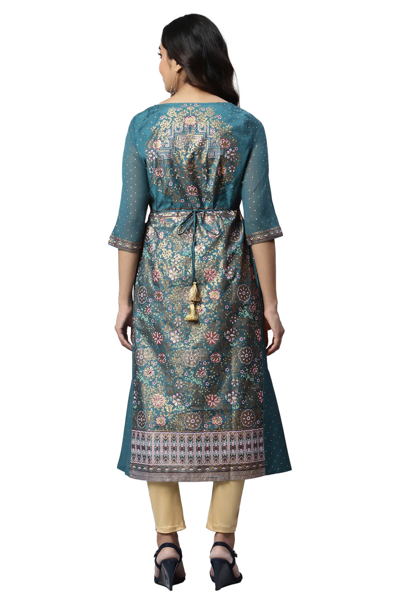 Aurelia Women Poseidon Dobby Geometric Yarn Dyed Straight Kurta_22Aua13341Ss-702540_Xl