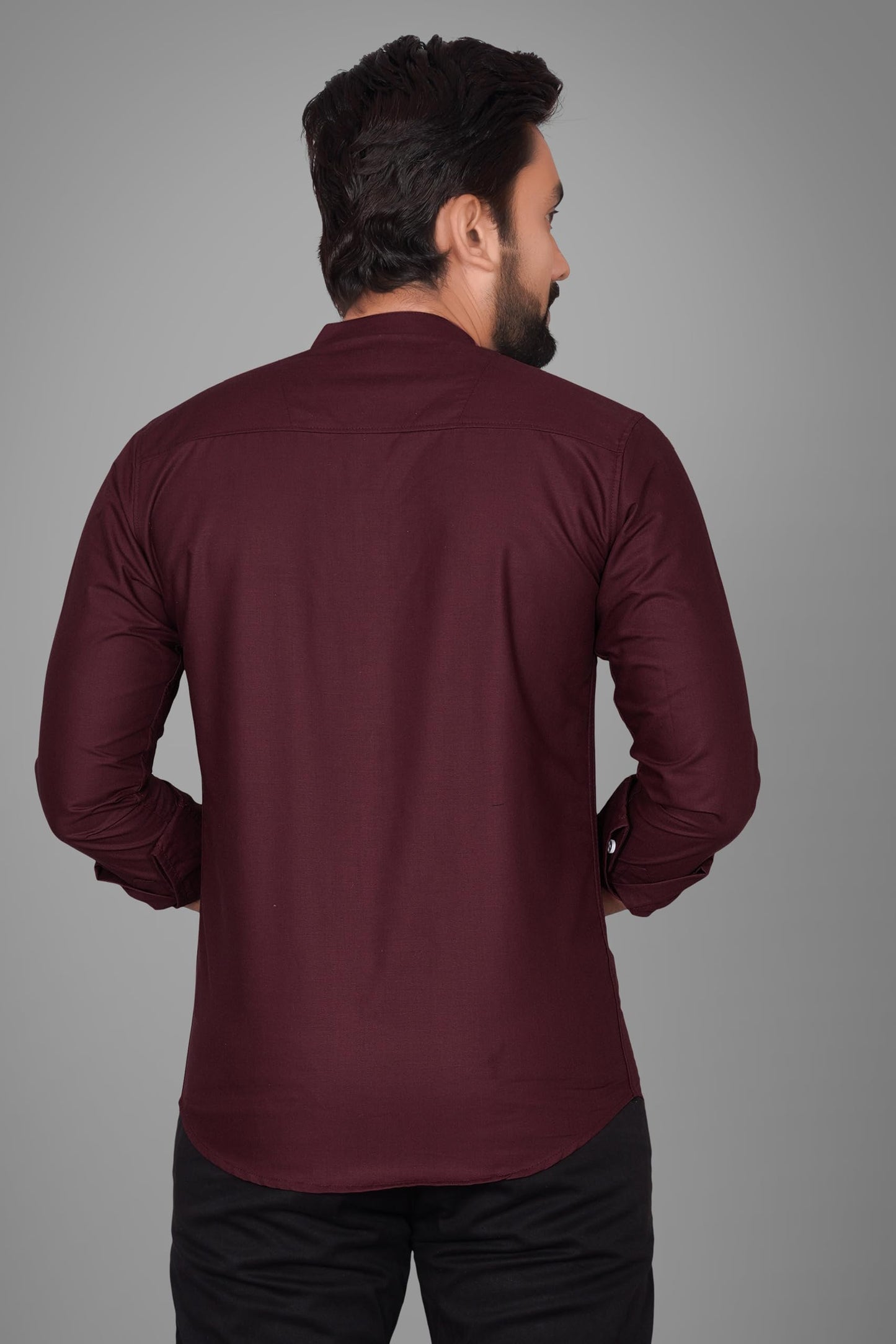 Besix MenS Cotton Solid Shirt With Mandarin Collared Full Sleeve Button Closure Curved Hem Straight Length And One Pocket | Mdr