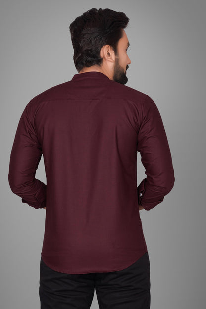 Besix MenS Cotton Solid Shirt With Mandarin Collared Full Sleeve Button Closure Curved Hem Straight Length And One Pocket | Mdr