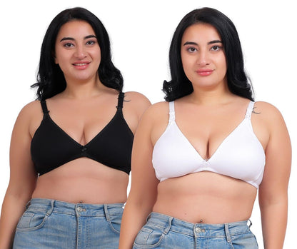 Fabme WomenS Cotton Wire Free Casual Balconette Bra (Pack Of 2) (Po2-Br_219_White, Black