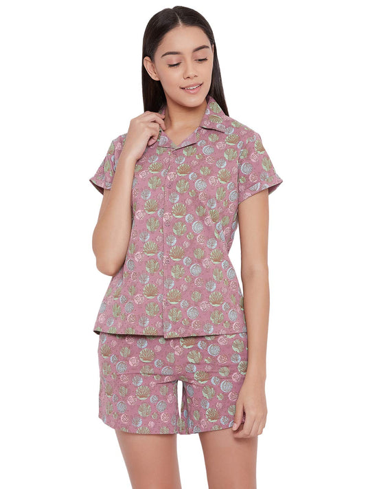 Clovia Womens Cotton Casual Regular Pajama Set (Ls0094A15L_Purple_Large), Brown