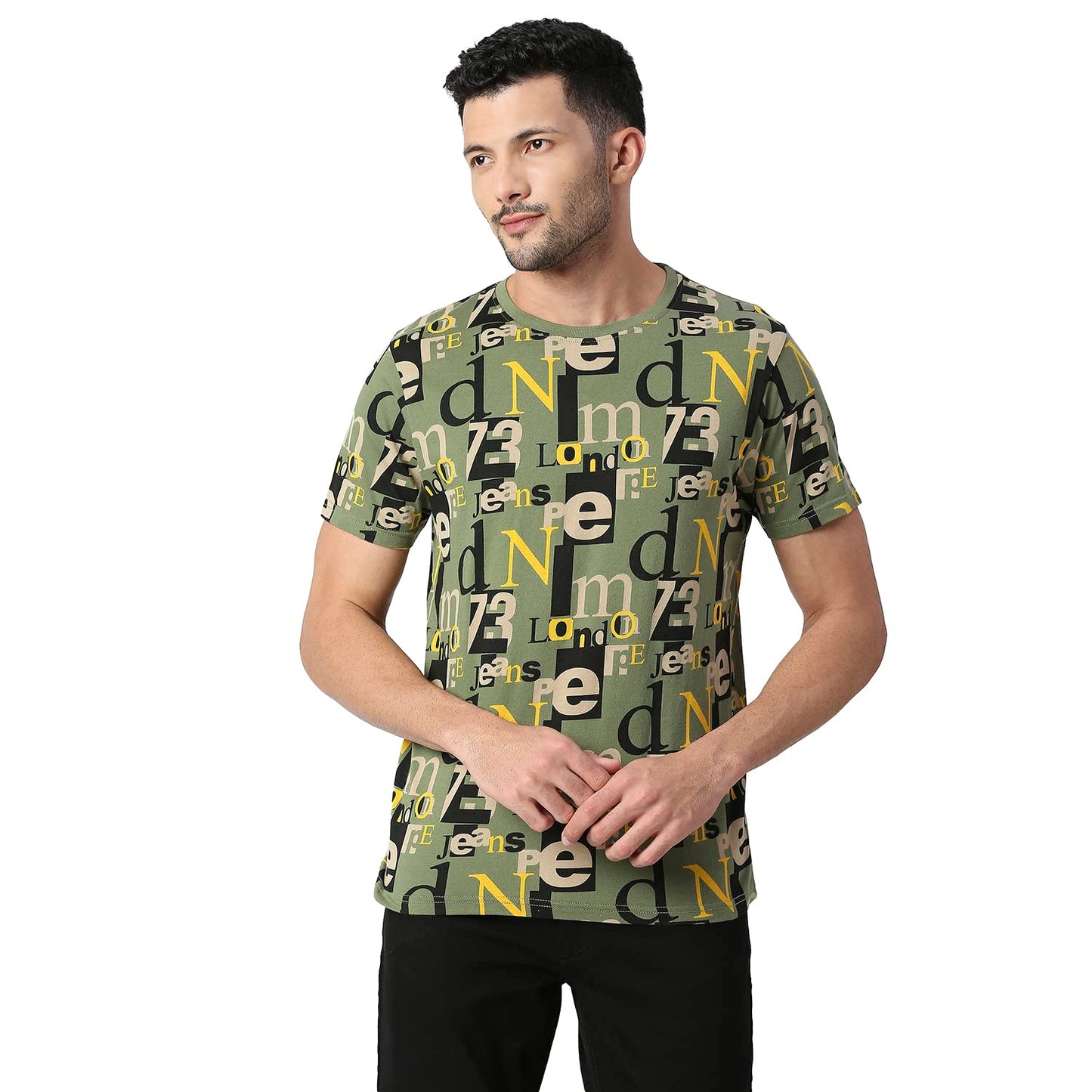 Pepe Jeans Harrison All Over Typographic Printed Tee, Olive, Xl
