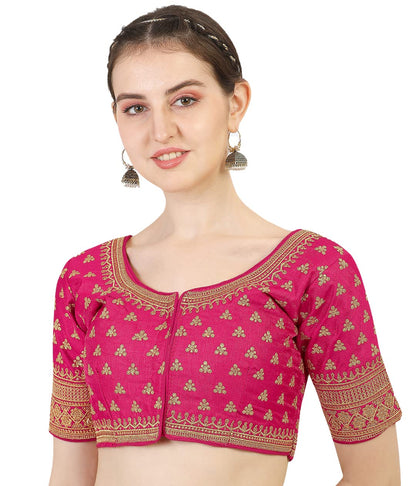 Pujia Mills WomenS Silk Embroidery Sequins Work Readymade Saree Blouse