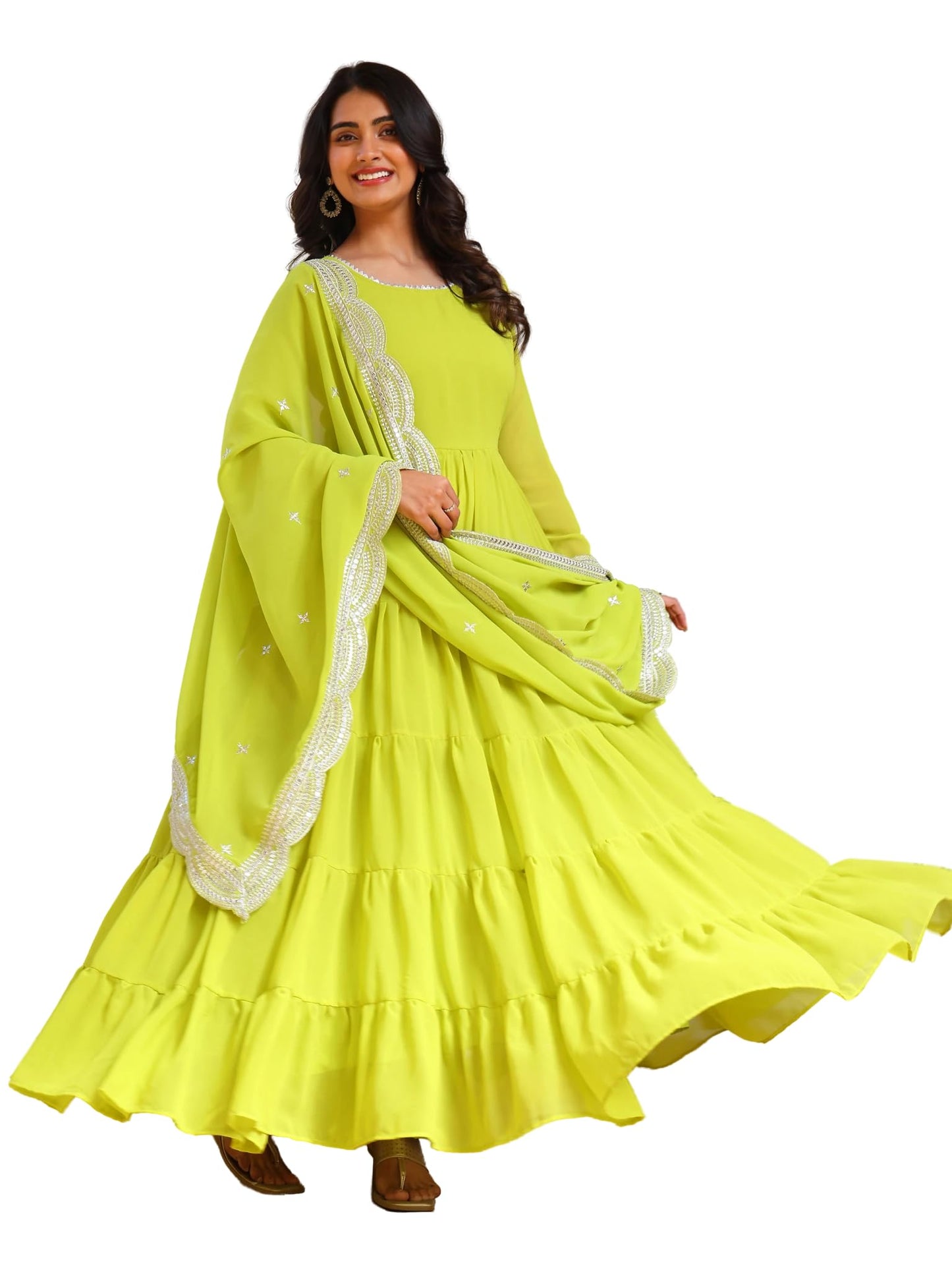 Fashion Basket WomenS Georgette Solid Anarkali Dress