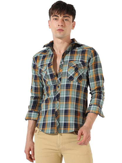 Campus Sutra Mens Multicolour Checkered Button Up Collared Shirt for Casual Wear | Shirt Crafted with Regular Sleeve, Comfort F
