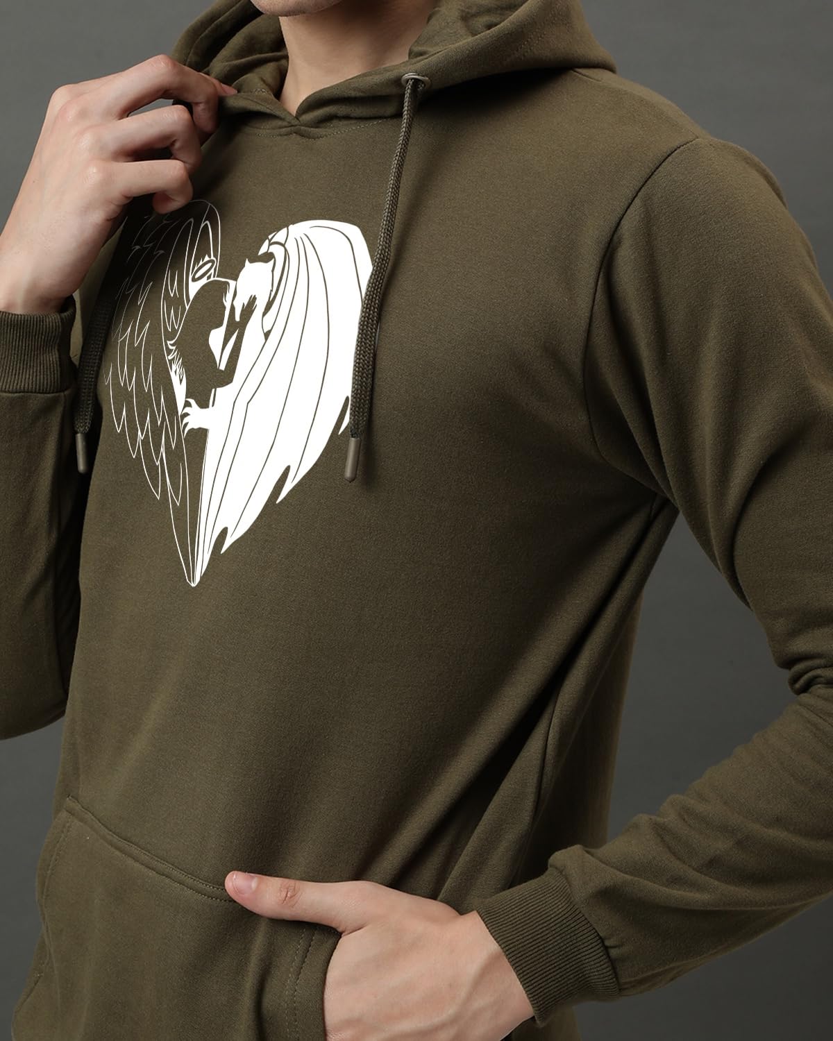 ADRO Men's Cotton Neck Hooded Sweatshirt (H24-DEVI-OL_Olive