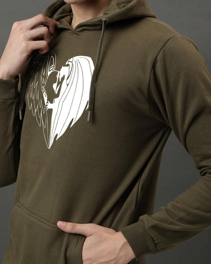 ADRO Men's Cotton Neck Hooded Sweatshirt (H24-DEVI-OL_Olive