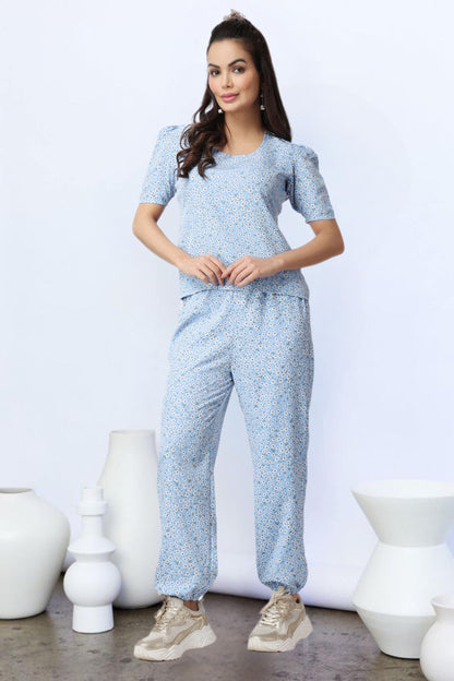 POPWINGS Casual Printed Top and Joggers Co-Ord Set for Women || Stylish Summer Co-Ords Set for Women || Round-Neck Top and Jogge