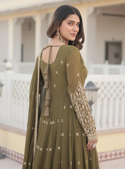 Fashion Basket Goergette Kurta With Duptta Olive