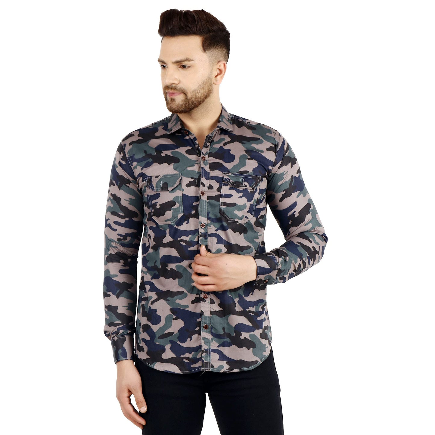 Besix Men Regular Fit Camouflage Shirt, Pure Cotton Spread Collar Casual Shirt, Comfortable & Stylish Outdoor Summer Shirt For M