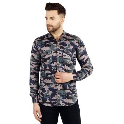 Besix Men Regular Fit Camouflage Shirt, Pure Cotton Spread Collar Casual Shirt, Comfortable & Stylish Outdoor Summer Shirt For M