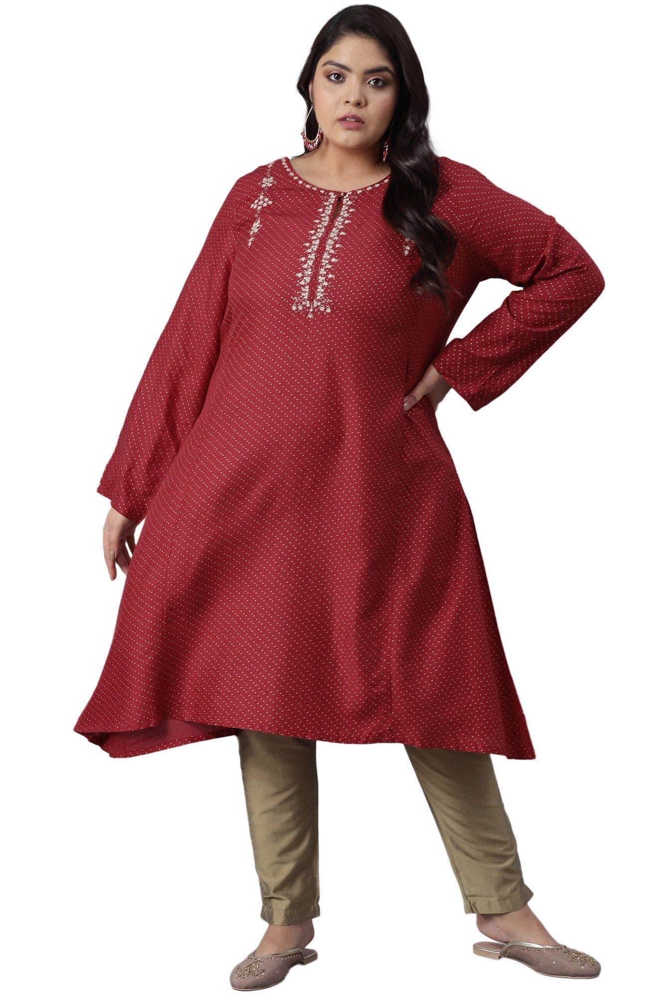 W for Woman Women Viscose Polka Dots Printed A-Line Kurta