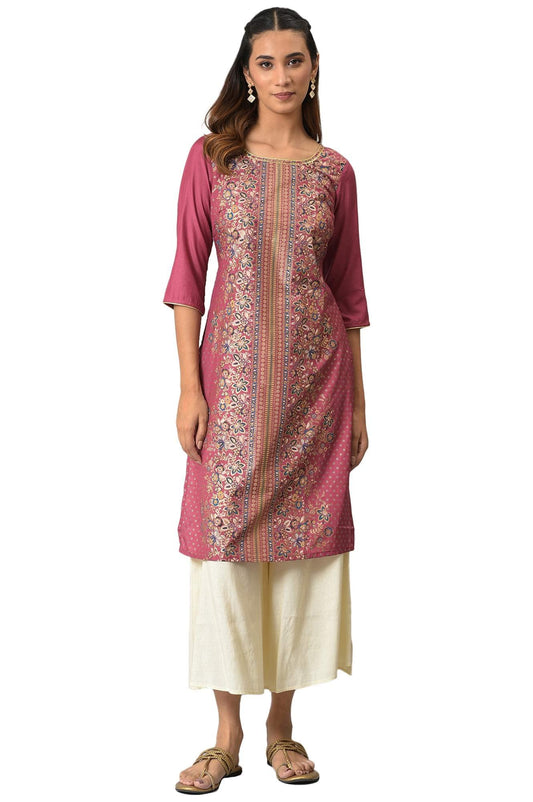 Aurelia Women Polyester Floral Printed Straight Regular Kurta