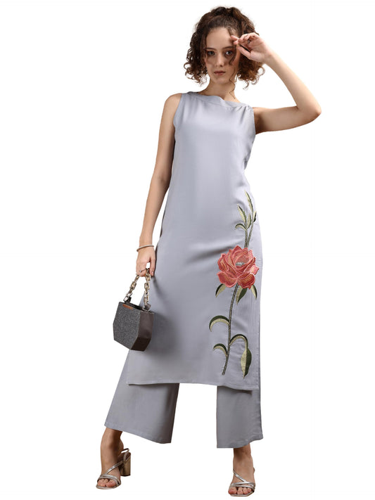 Womanista WomenS Viscose Rayon Solid Regular Set (Co-Ords_9161_Pale Blue