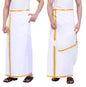 Prakasam Cotton Mens Free Size Stitched Double Layer White Dhoti/Mens Cotton Double Stitched Dhoti (Pack Of 1 Dhoti Only)