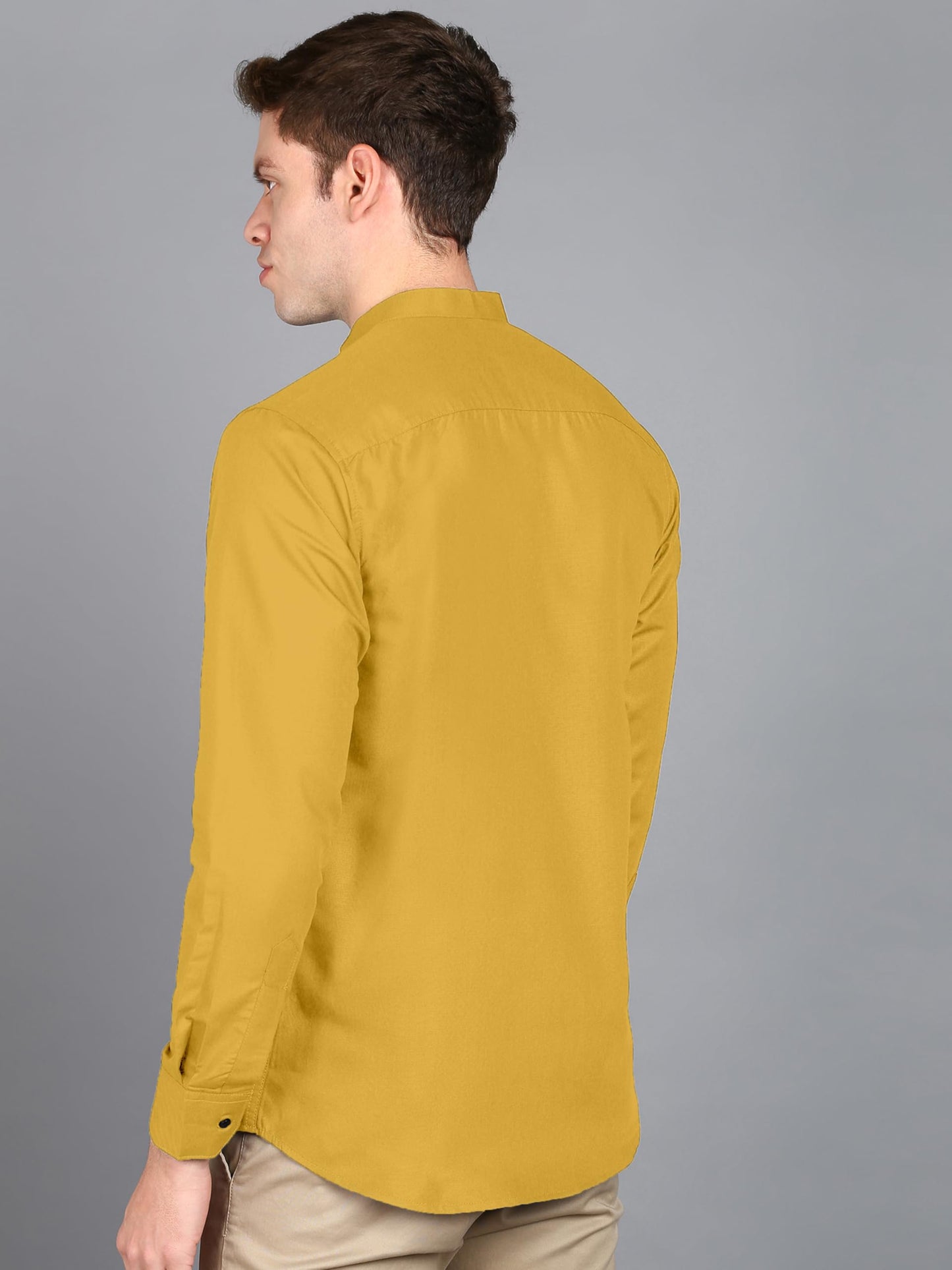 Mildin MenS Cotton Blend Solid Shirt With Mandarin Chinese Collar Full Sleeve Curved Hemline Button Closure Slim Fit | Shirt Fo