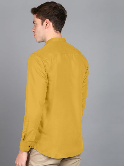 Mildin MenS Cotton Blend Solid Shirt With Mandarin Chinese Collar Full Sleeve Curved Hemline Button Closure Slim Fit | Shirt Fo