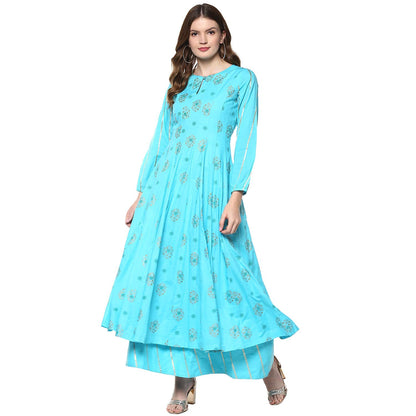 Idalia Printed Aqua Anarkali Kurta