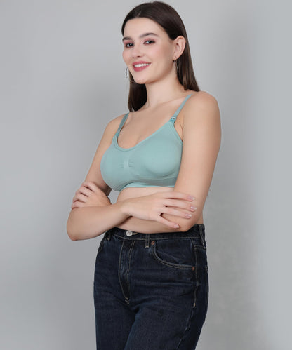 Fabme WomenS Nylon Blend Wire Free Casual Nursing Padded Bra (Br0278_Green