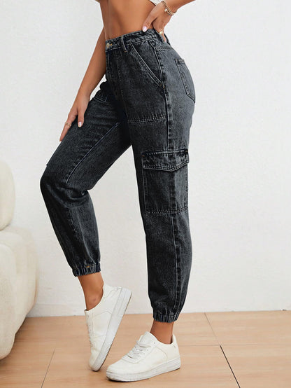 AVANOVA Black Womens Mid Rise Cotton Ankle Length Jeans For Women Jeans II Denim Cotton Jeans Pant for Women II Cargo Denim Pan