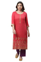 Red Foil Printed Embellished Festive Kurta (Size: S)-24Aua14673-507508
