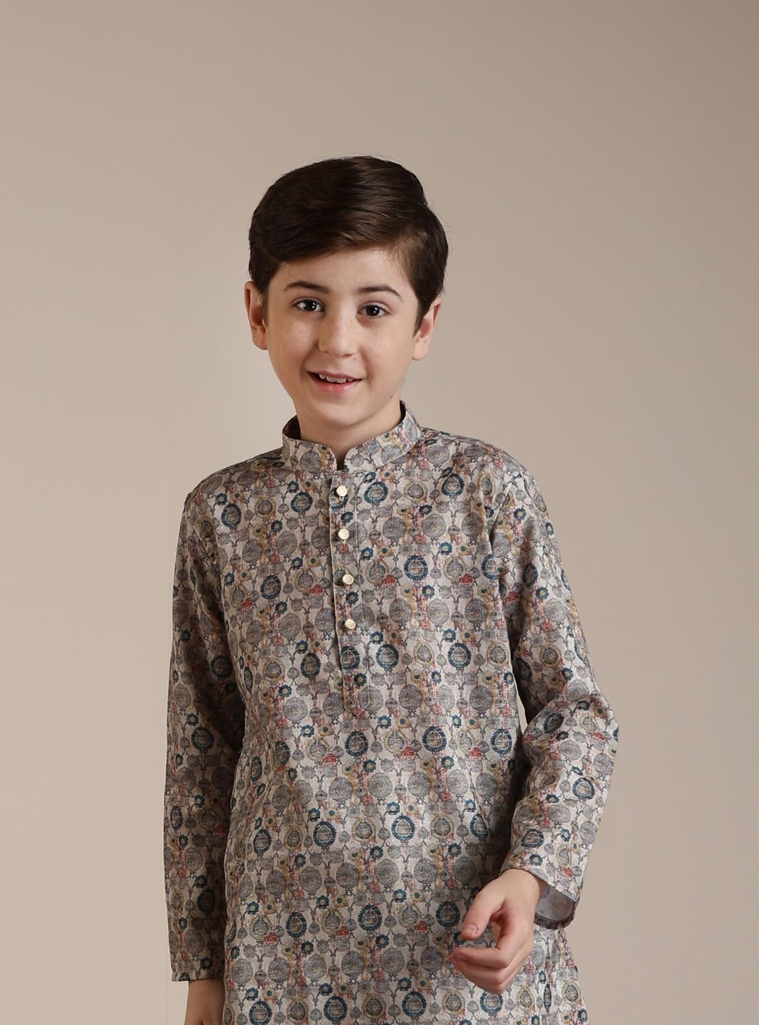 Manyavar Blended Cotton Digital Print Kurta Pyjama Set For Child(8-10 Years)