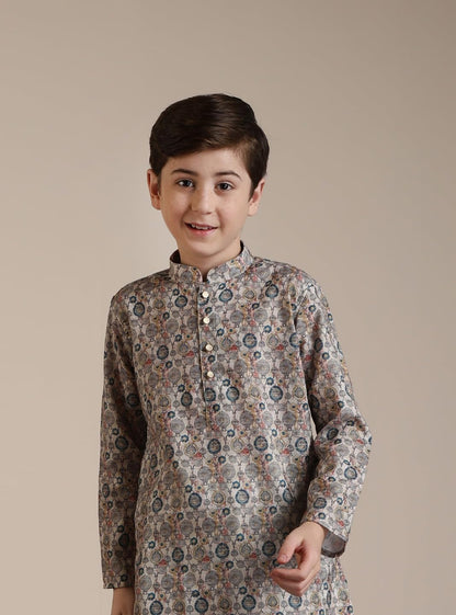 Manyavar Blended Cotton Digital Print Kurta Pyjama Set For Child(8-10 Years)