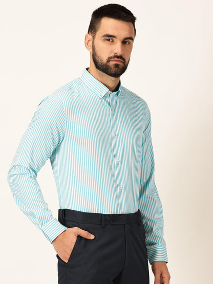 Thomas Scott 100% Cotton Full Sleeves Button-Down Collar Slim Fit Formal Shirt for Mens Aqua