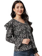 Kotty WomenS Casual Bishop Sleeve Embellished Black Top