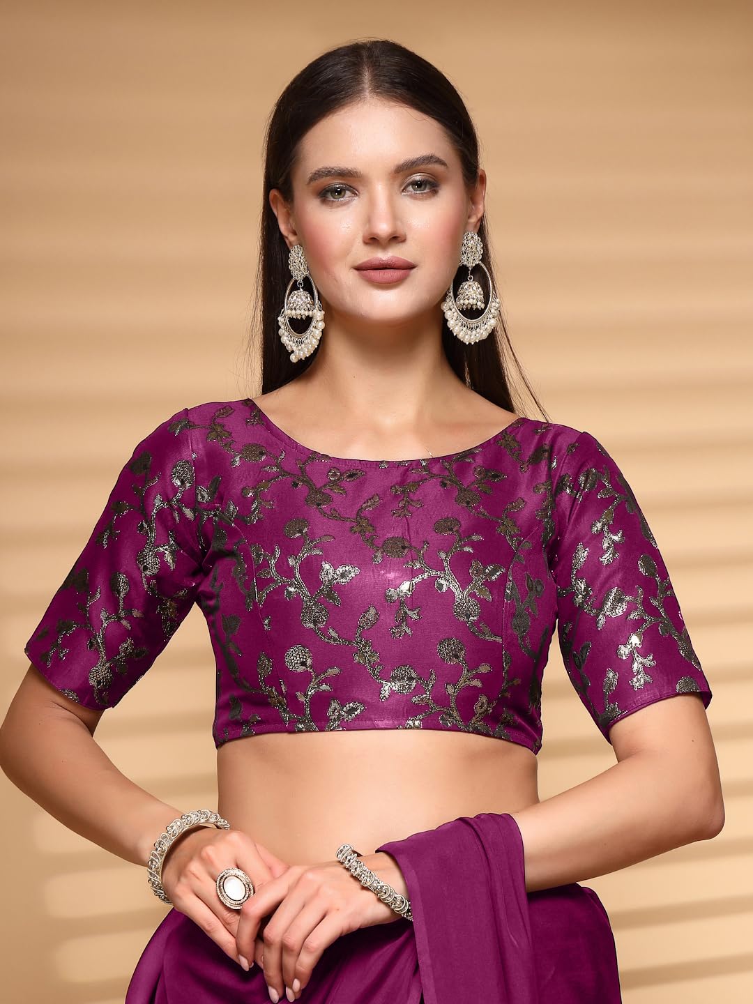 Oomph! Readymade Blouse For Women, Brocade, Boat Neck, Rbbl499