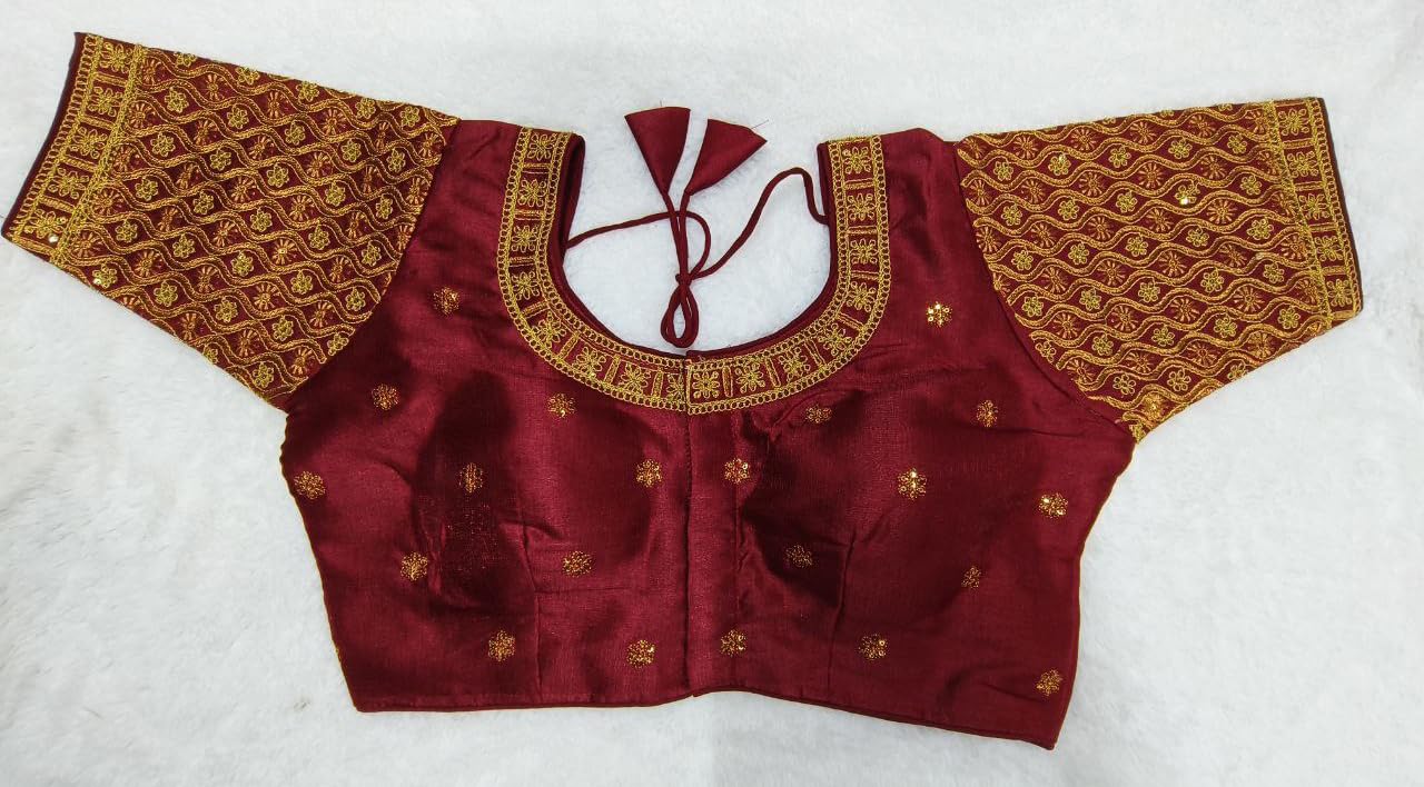Pujia Mills WomenS Readymade Blouse Embroidery Multi Coding Gold Thread Indian Ethnic Designer Stitched Half Sleeve WomenS Rea