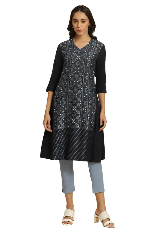 W for Woman Blue Suzani Motif Dobby Kurta