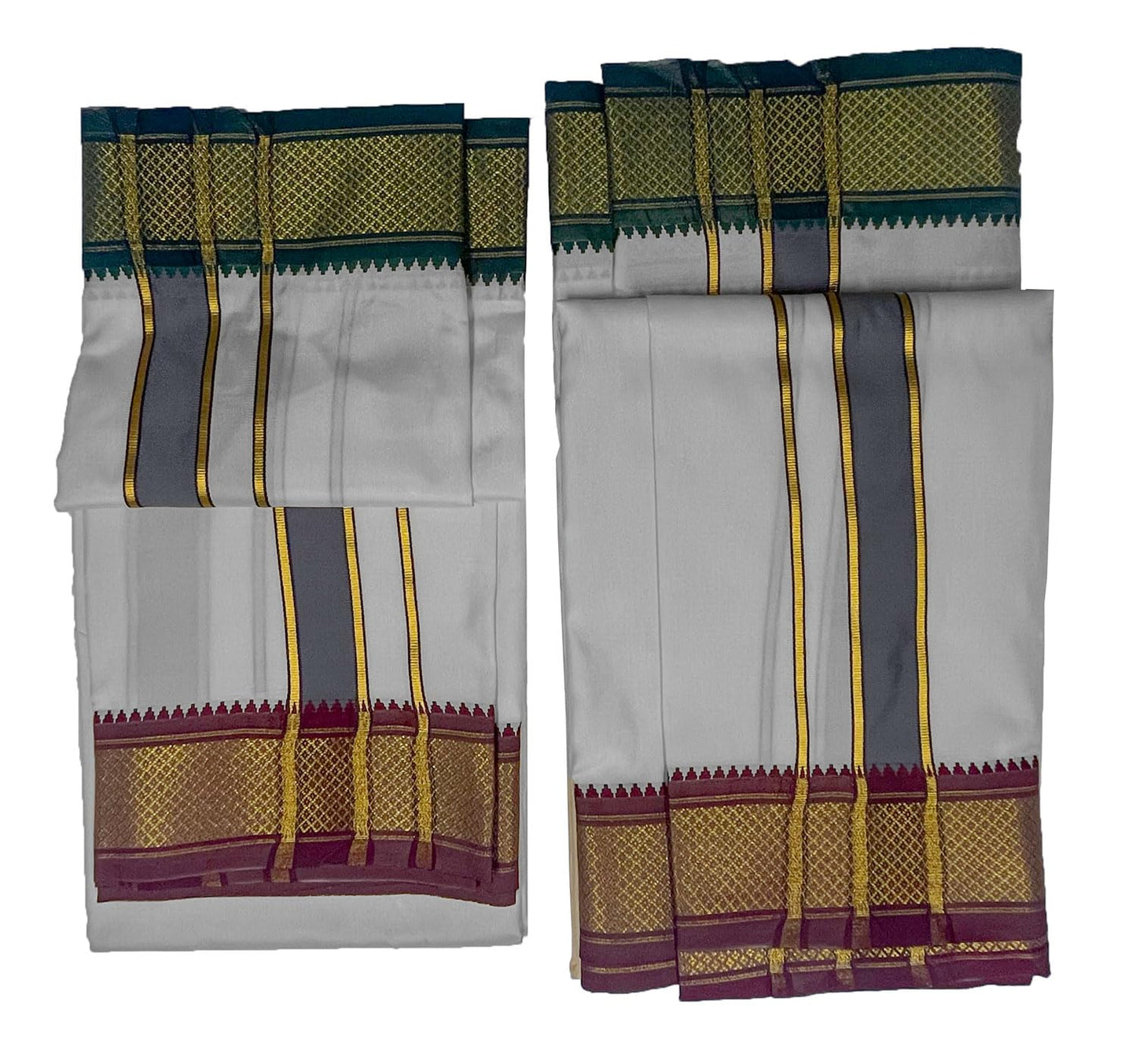 Prakasam Cotton Mens Blended Silk Type Pet Dhoti With Matching Towel/Dhoti1.28X3.60Mtr/1.28X1.80Mtr Towel/8 Mulam Vesti & 4 Mula
