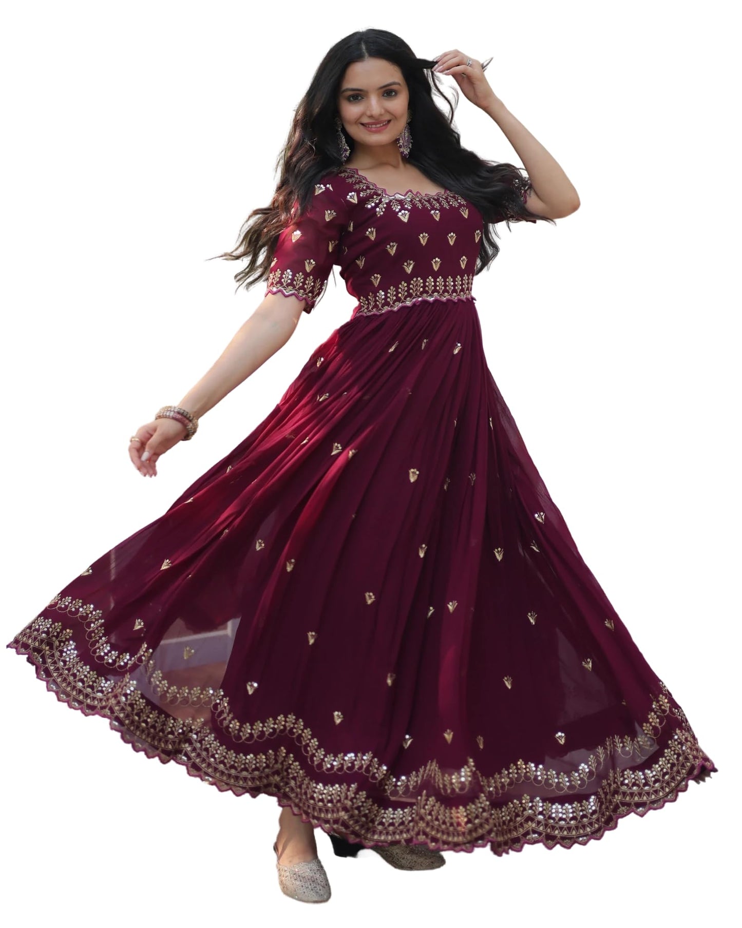 Fashion Basket WomenS Georgette Anarkali Gown Maroon