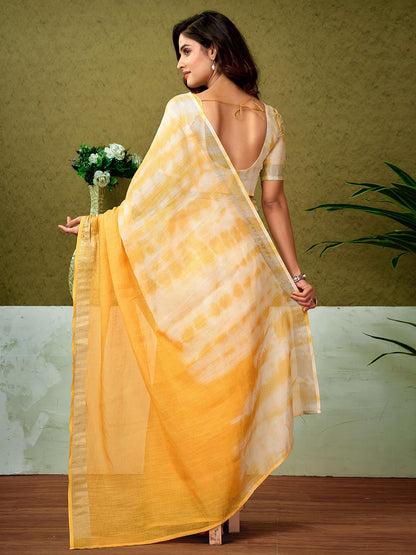 Satrani WomenS Linen Zari Border Printed Ready To Wear One Minute Pre Pleated Readymade Saree With Unstitched Blouse Piece (34R