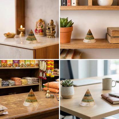 Astrotalk Conical Dhan YOG Resin Pyramid with Selenite Base | Home Decor Items for Wealth, Money & Business Growth | Vastu Items for Home & Mandir | Decorative Items for Living Room