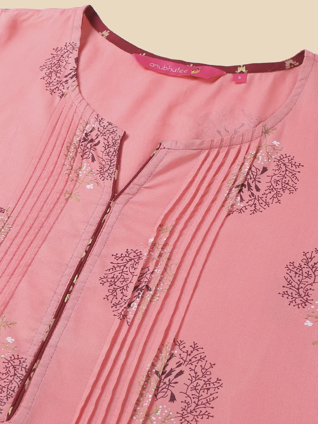 Anubhutee Pink Floral Printed Cotton Straight Short Cotton Kurti For Women