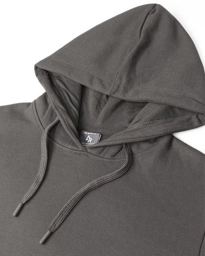 ADRO Men's Cotton Neck Hooded Sweatshirt (H24-PLN-SG_Steel Grey