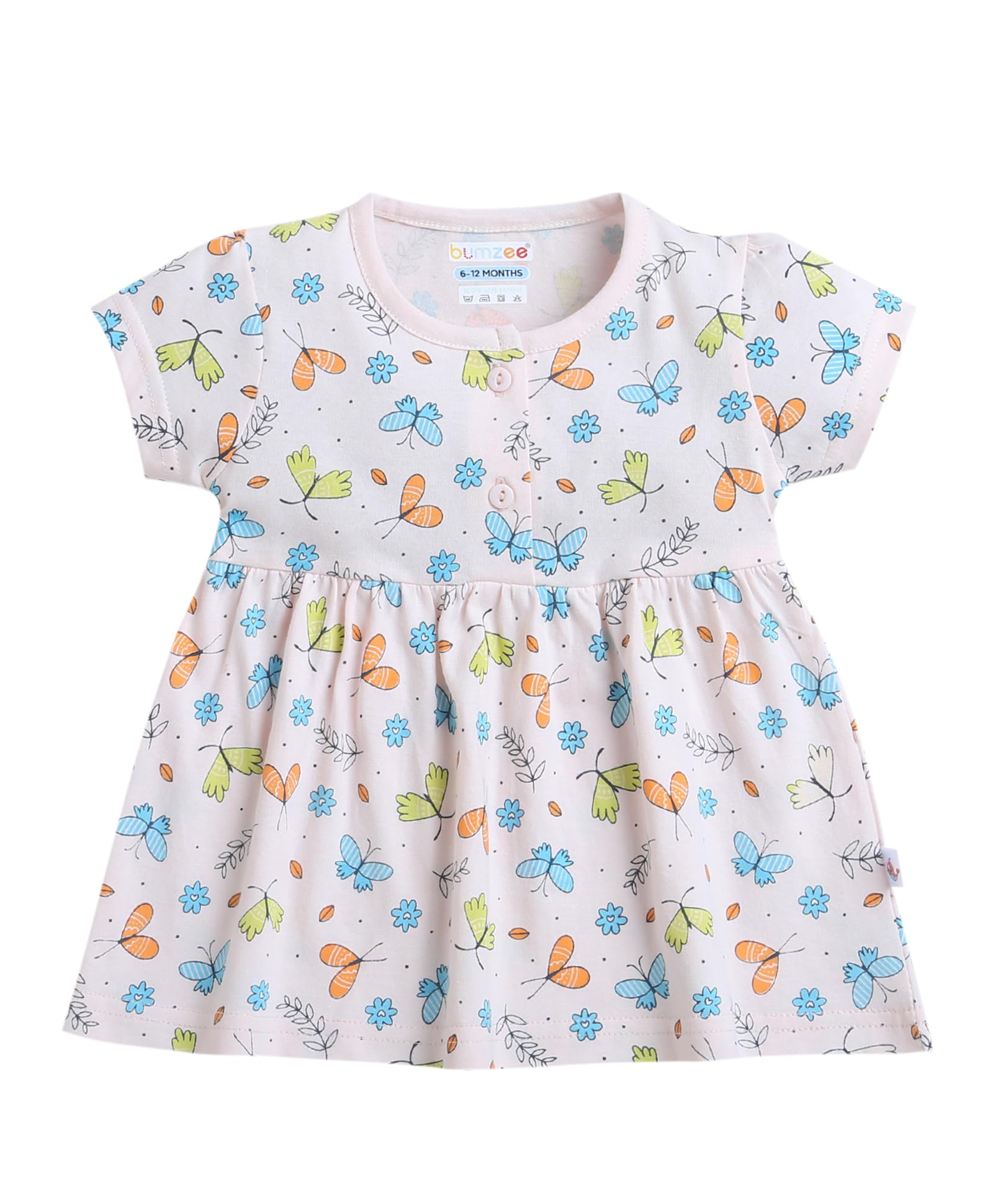 Bumzee Peach Girls Half Sleeves Cotton Frock Age - 12-18 Months (Peb9101D-Pch)