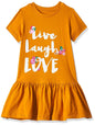 T2F Girls Cotton Printed Regular Fit Casual Dress Mustard