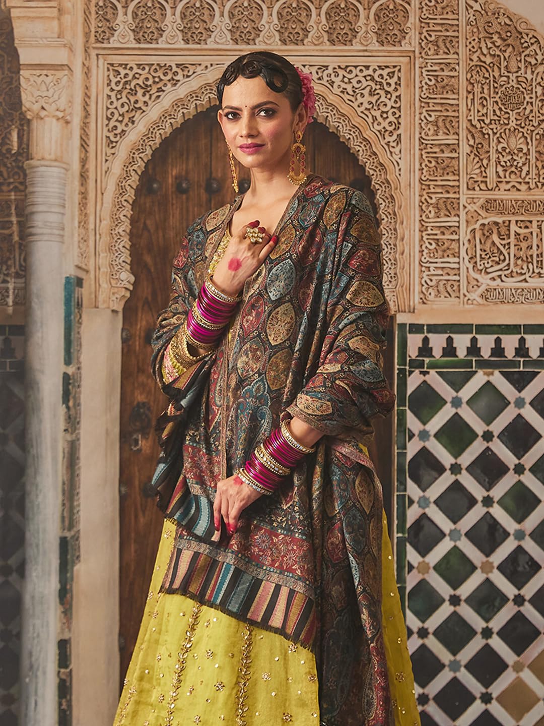 Pashmoda Women Gulnaz Kaani Wool Blend Kashmiri Shawl, Stole, Scarf, Luxury Pashmina Evening Wrap (Size: 101 X 203 CM)