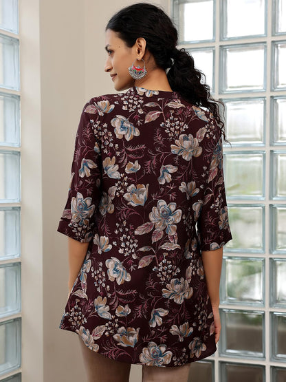 Libas WomenS Silk Blend Printed Straight Kurtis (58161O_Wine
