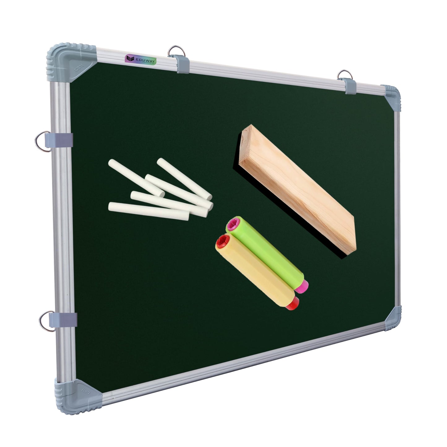 Eduway 2X3 Feet Kunj Non-Magnetic Double-Sided Chalk Board & White Board (Combo Pack) With 1 Wooden Duster, 2 Chalk Holders, 10